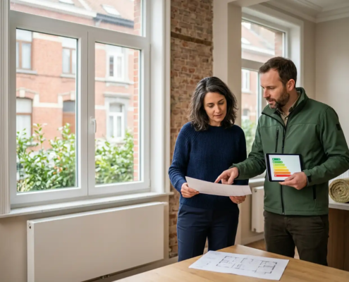 Travaux de rénovation énergétique pour améliorer le PEB d'un logement à Bruxelles