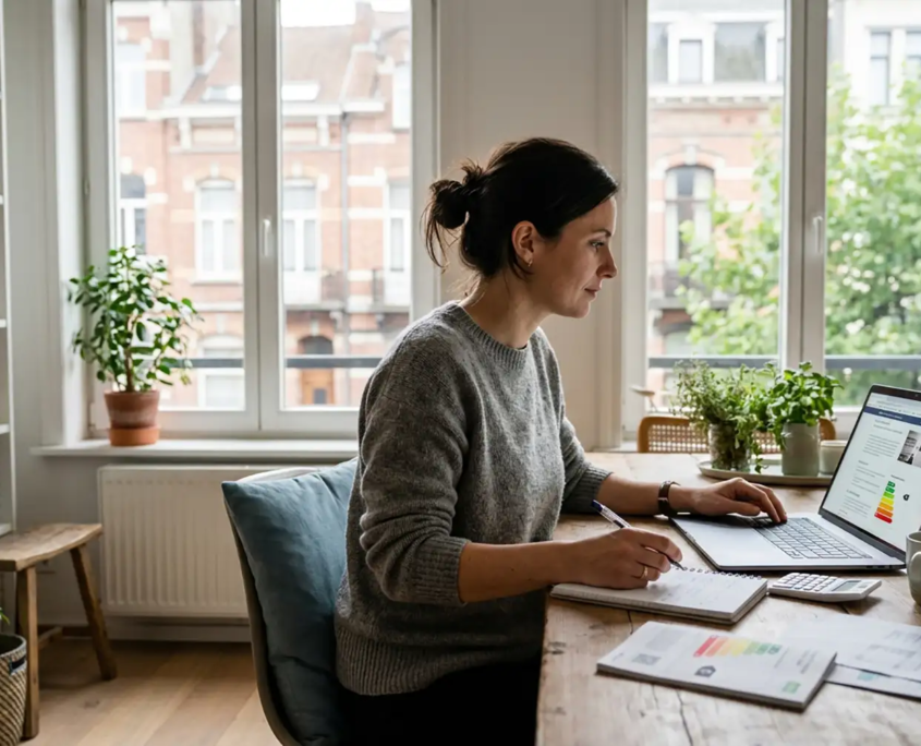 prix-certificat-peb-bruxelles Propriétaire consultant le prix d'un certificat PEB pour un logement à Bruxelles